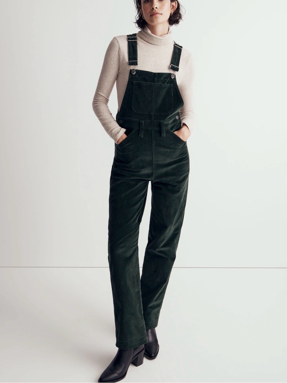 Madewell Forest Green Corduroy Overalls with Straight Leg